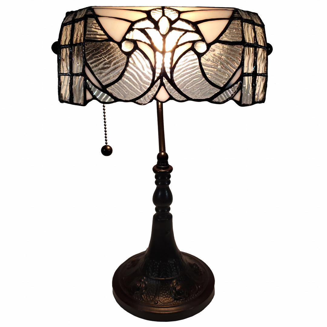 16" Dark Brown Table Lamp With White and Silver Shade