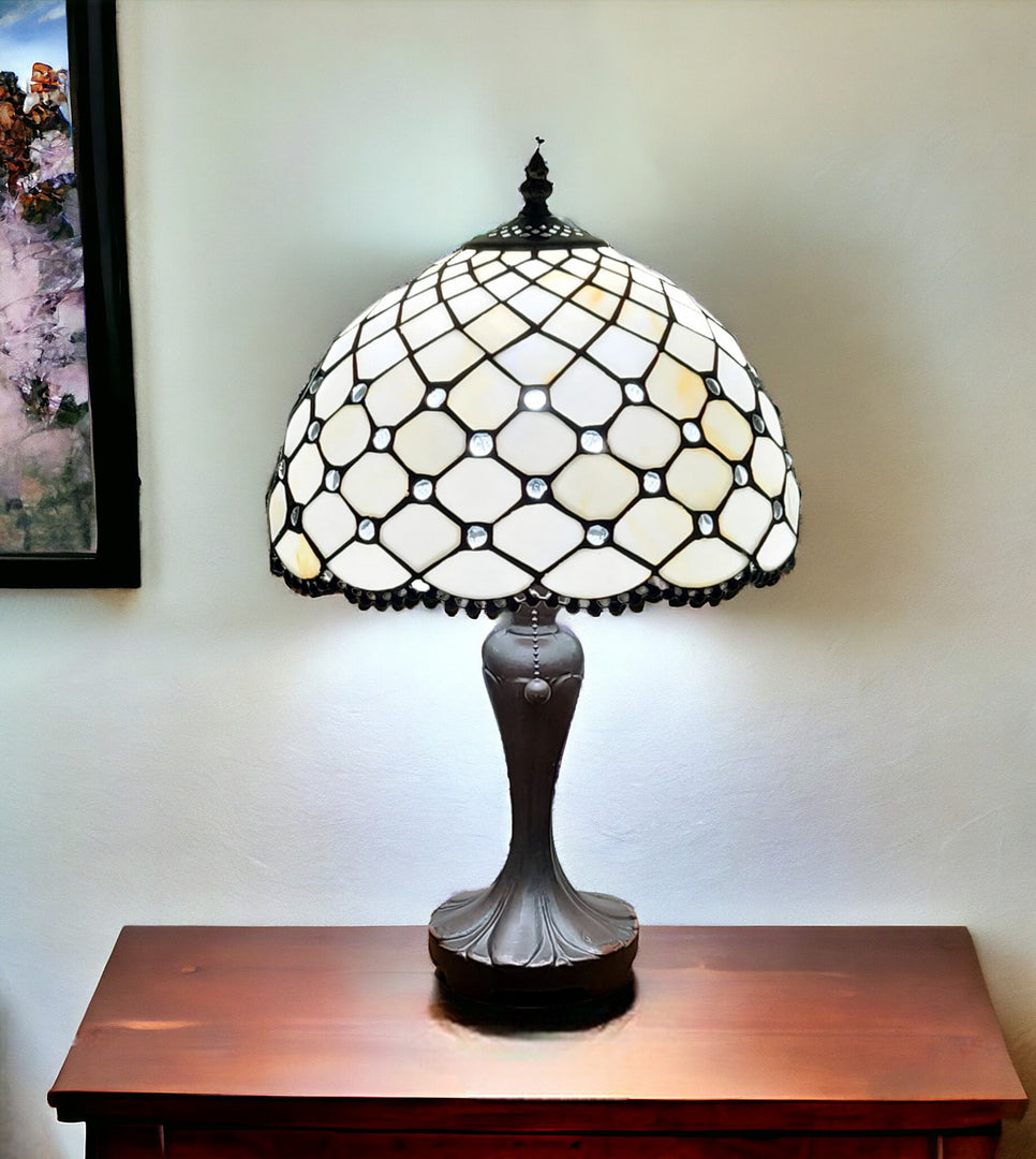 19" Dark Brown Metal Candlestick Table Lamp With White Dome Shade