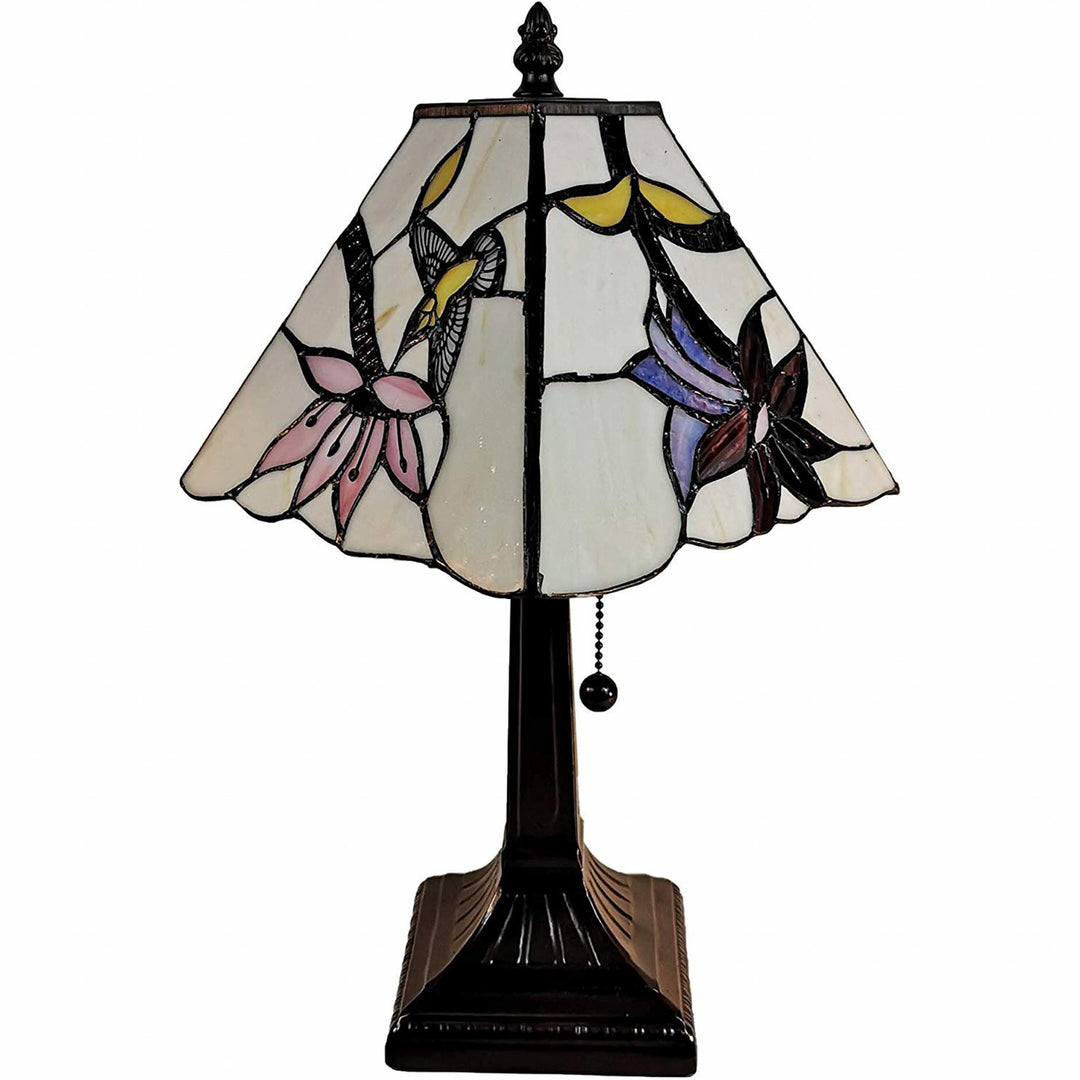 15" Dark Brown Candlestick Table Lamp With Ivory and Red Birds Novelty Shade