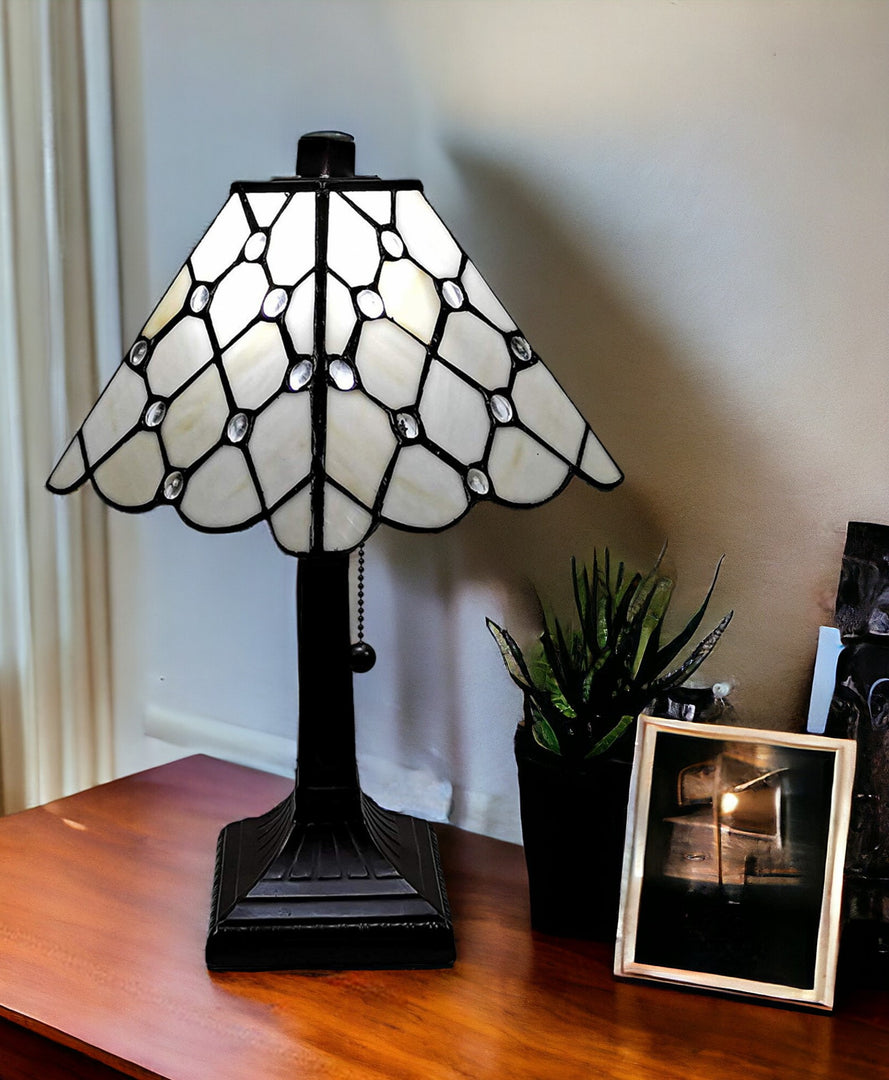 15" Dark Brown Metal Candlestick Table Lamp With White Empire Shade