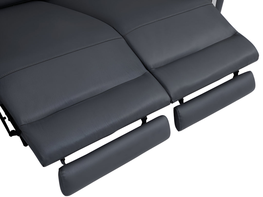 83" Dark Gray Italian Leather USB Reclining Sofa With Silver Legs