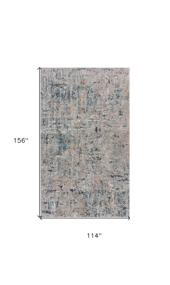 10' X 13' Gray Blue Taupe And Cream Abstract Distressed Stain Resistant Area Rug