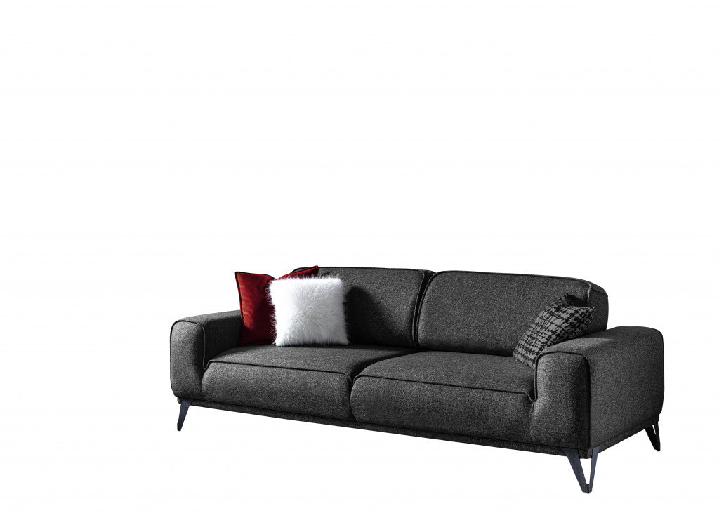 90" Dark Gray Linen Sleeper Sofa And Toss Pillows With Silver Legs