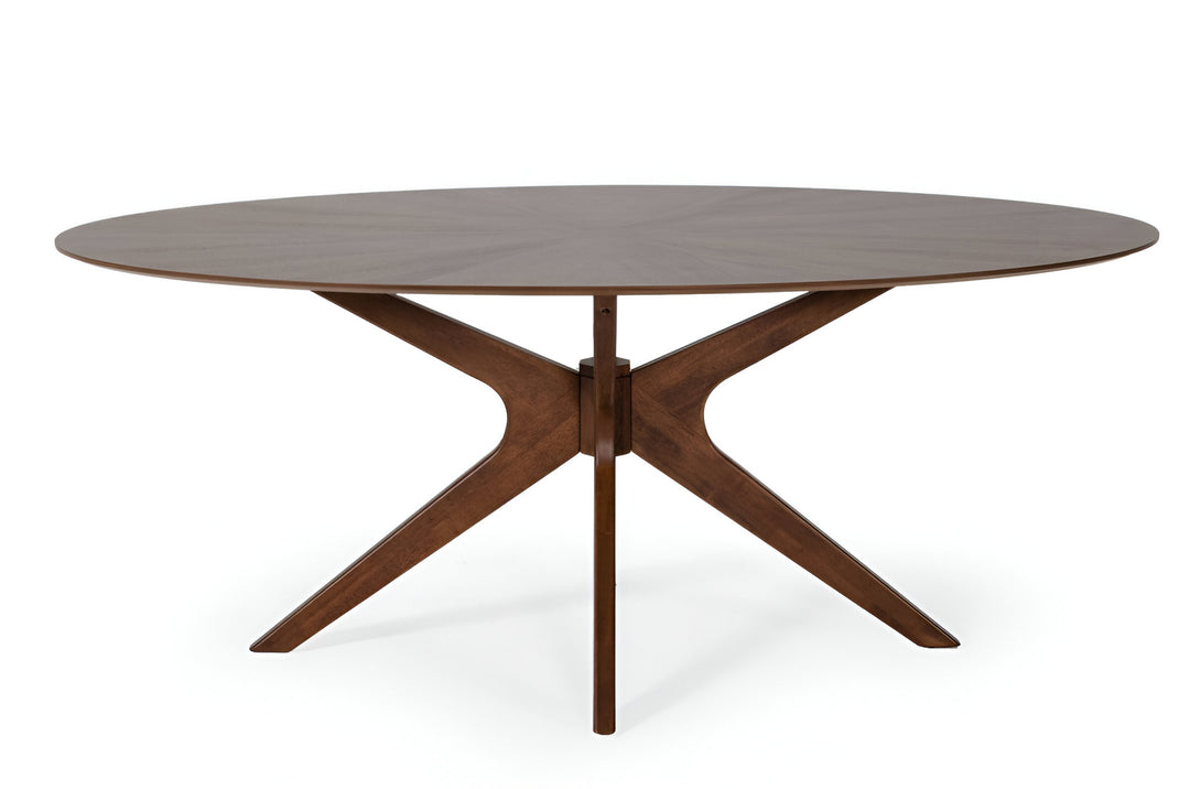 75" Walnut Oval Solid And Manufactured Wood Pedestal Dining Table