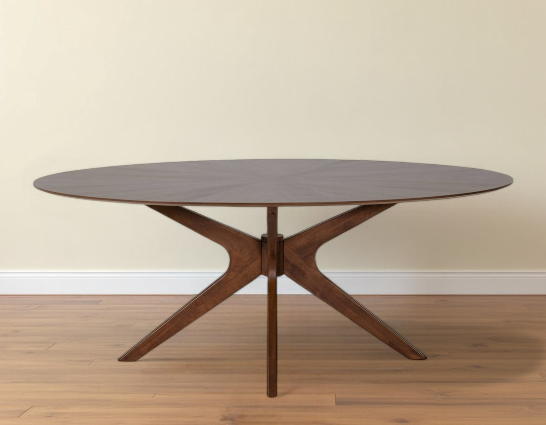 75" Walnut Oval Solid And Manufactured Wood Pedestal Dining Table