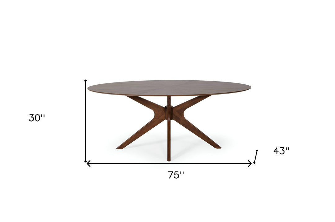 75" Walnut Oval Solid And Manufactured Wood Pedestal Dining Table