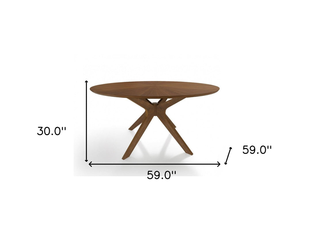 59" Walnut Brown Round Pedestal Dining Table