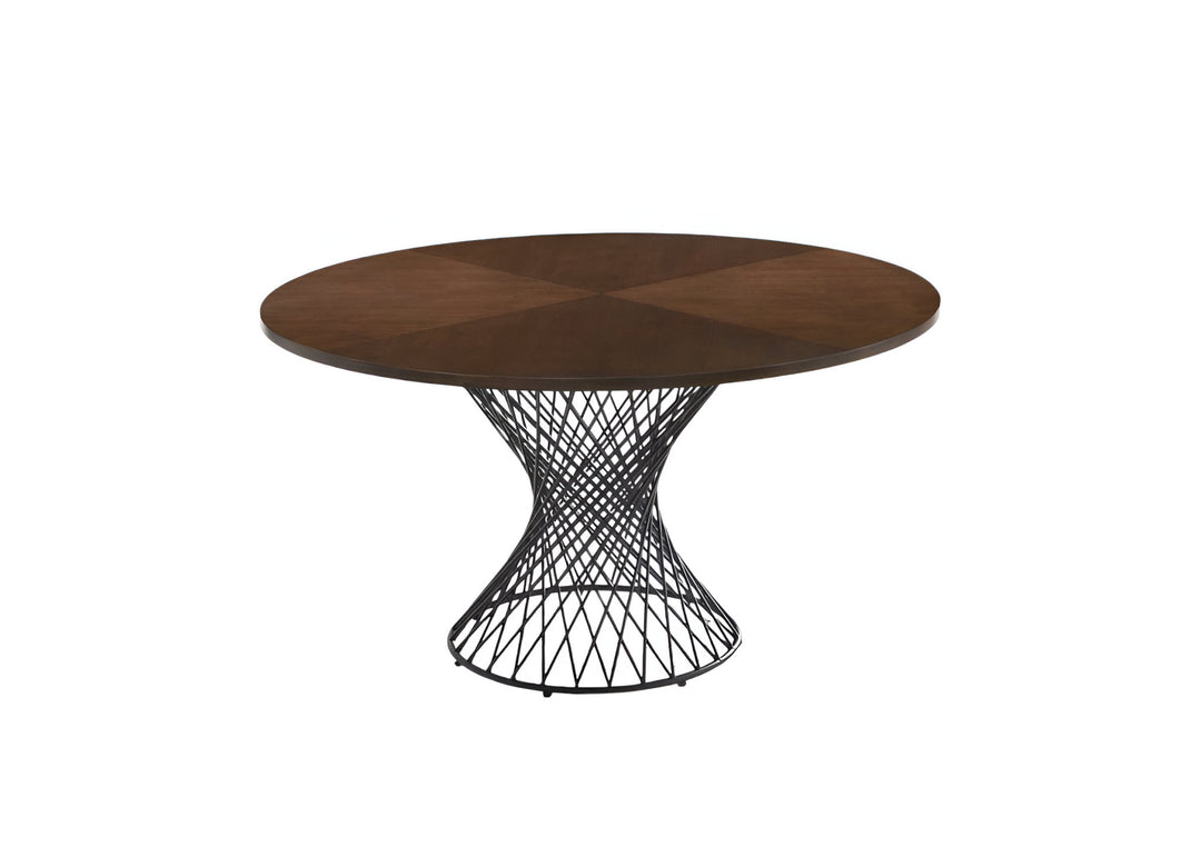 54" Walnut and Black Round Dining Table with Hourglass Pedestal Base