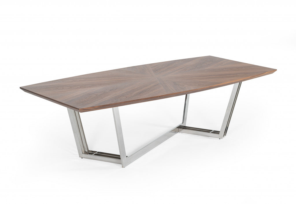 107" Walnut and Silver Modern Rectangular Dining Table with Trestle Base