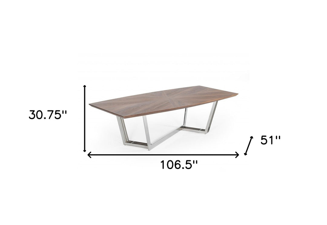 107" Walnut and Silver Modern Rectangular Dining Table with Trestle Base