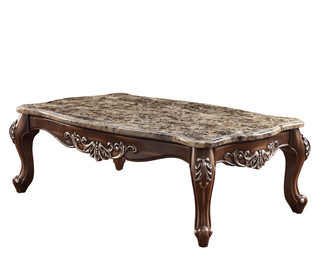 57" Brown & Oak Faux Marble Rectangular Coffee Table – Classic Elegance with Timeless Durability