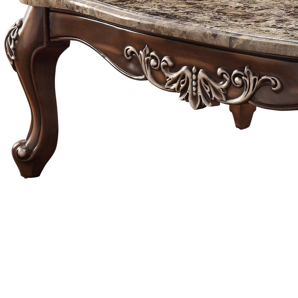 57" Brown & Oak Faux Marble Rectangular Coffee Table – Classic Elegance with Timeless Durability