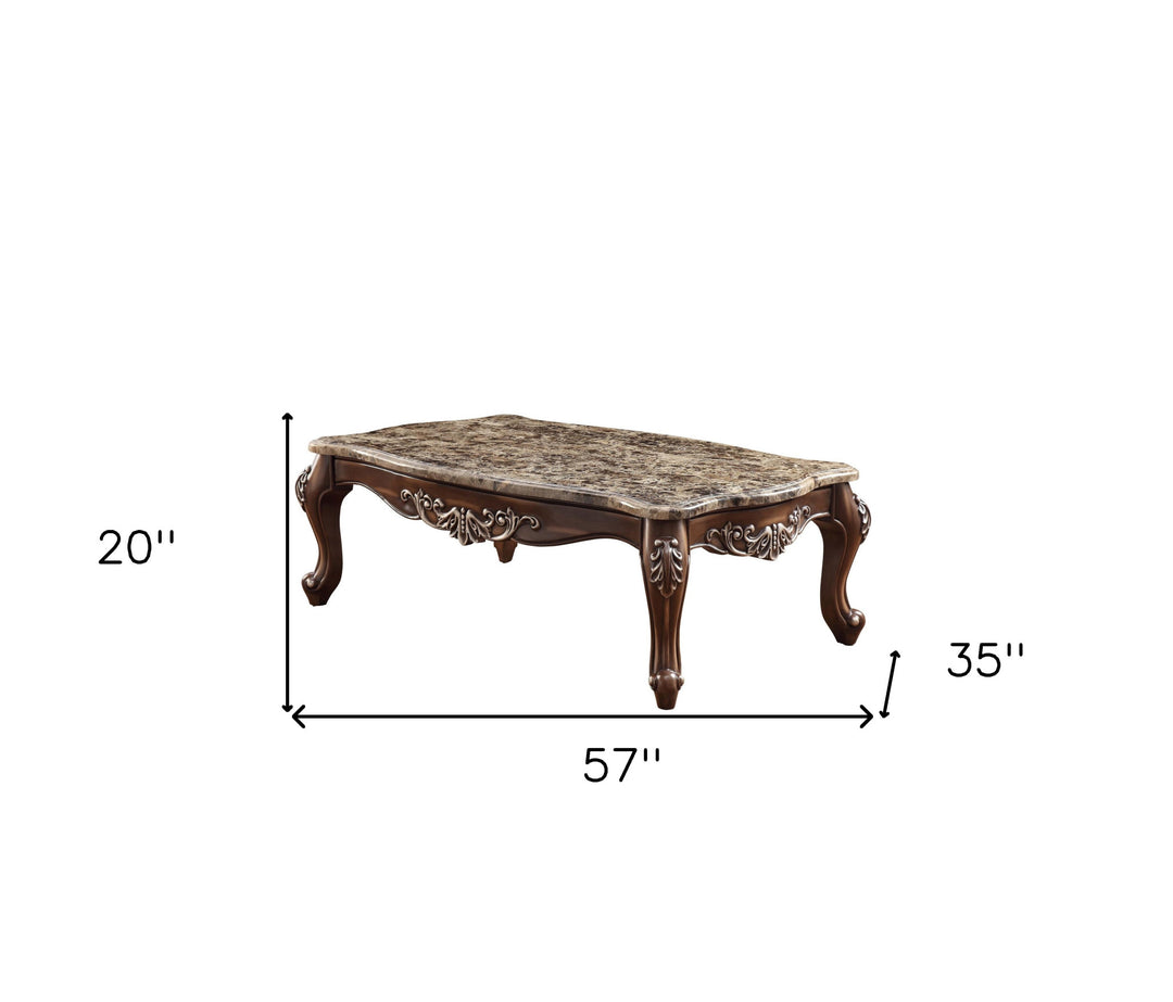 57" Brown & Oak Faux Marble Rectangular Coffee Table – Classic Elegance with Timeless Durability