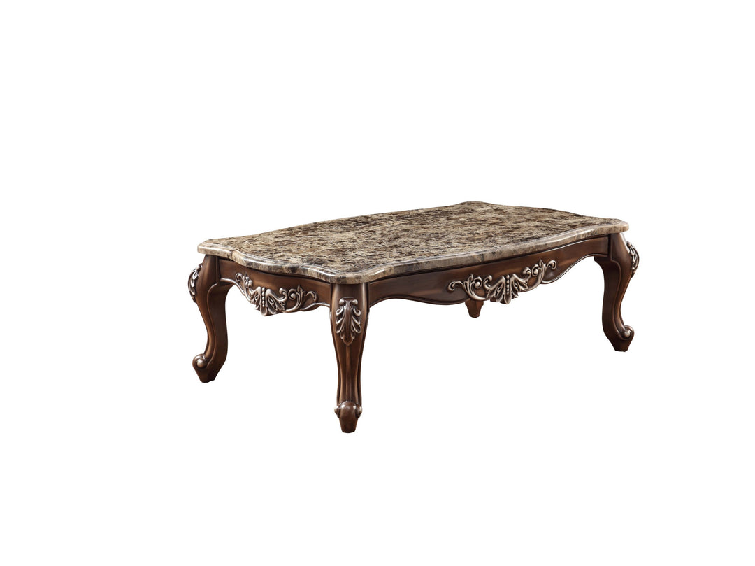 57" Brown & Oak Faux Marble Rectangular Coffee Table – Classic Elegance with Timeless Durability