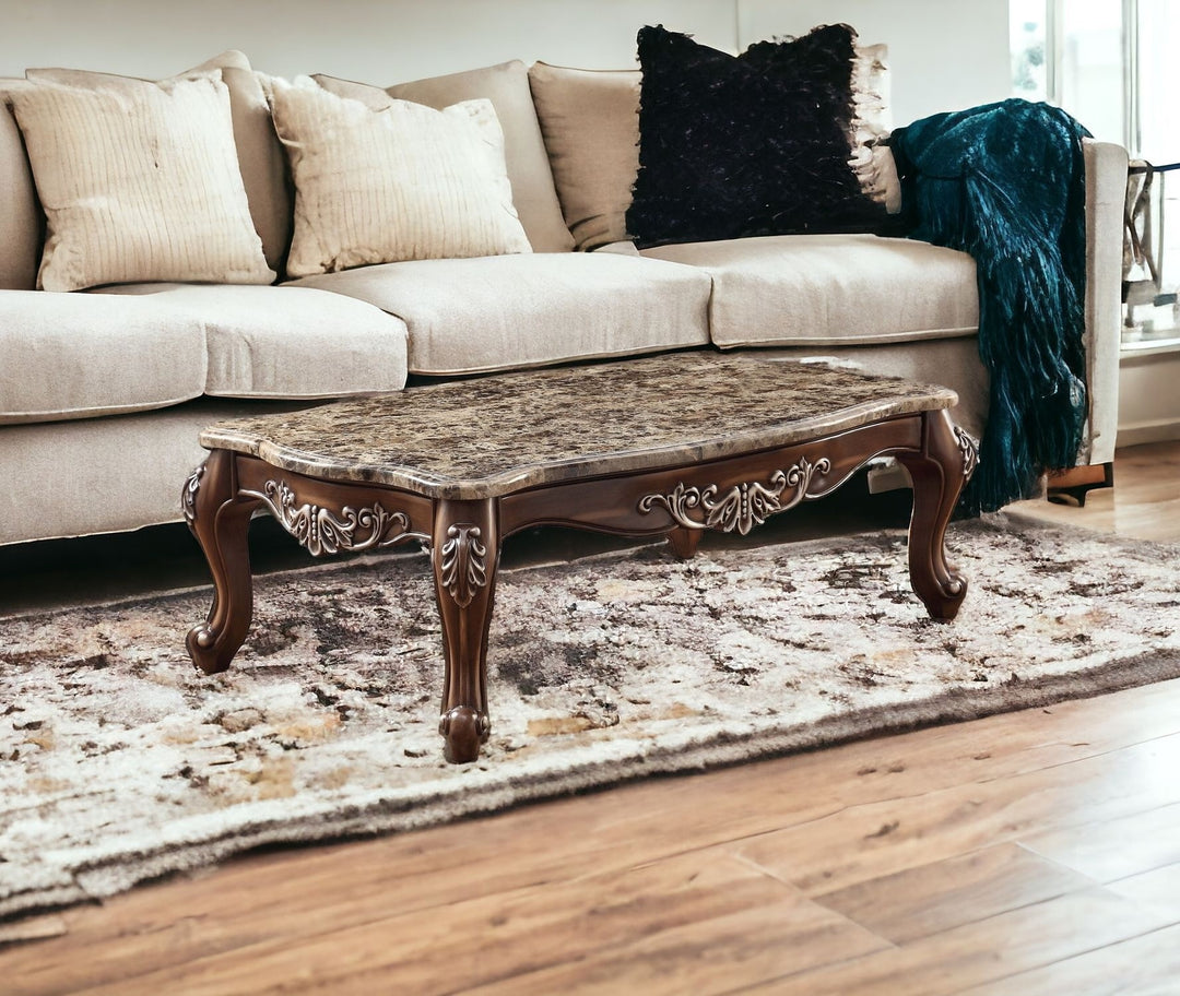 57" Brown & Oak Faux Marble Rectangular Coffee Table – Classic Elegance with Timeless Durability