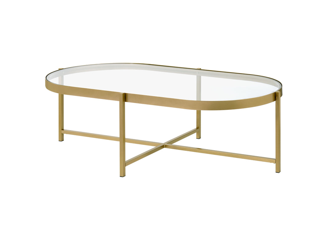 54" Gold and Clear Glass Oval Coffee Table – Modern Elegance with a Sophisticated Touch