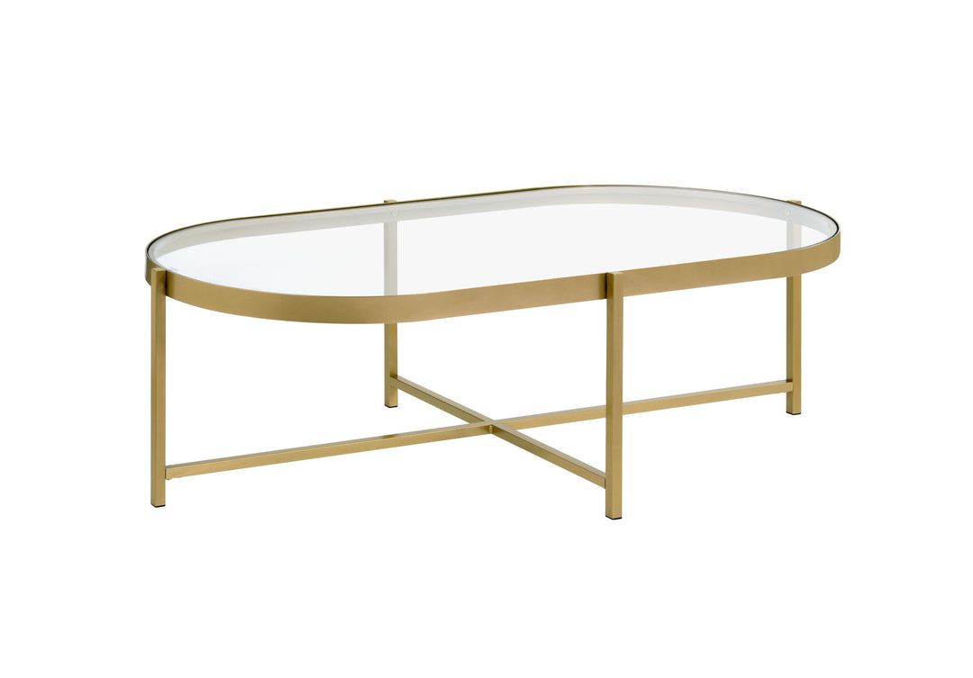 54" Gold and Clear Glass Oval Coffee Table – Modern Elegance with a Sophisticated Touch