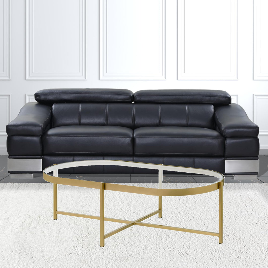 54" Gold and Clear Glass Oval Coffee Table – Modern Elegance with a Sophisticated Touch