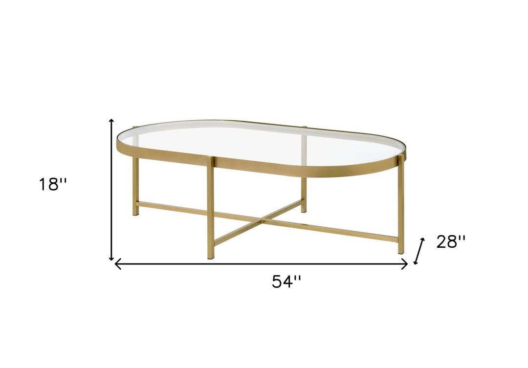 54" Gold and Clear Glass Oval Coffee Table – Modern Elegance with a Sophisticated Touch