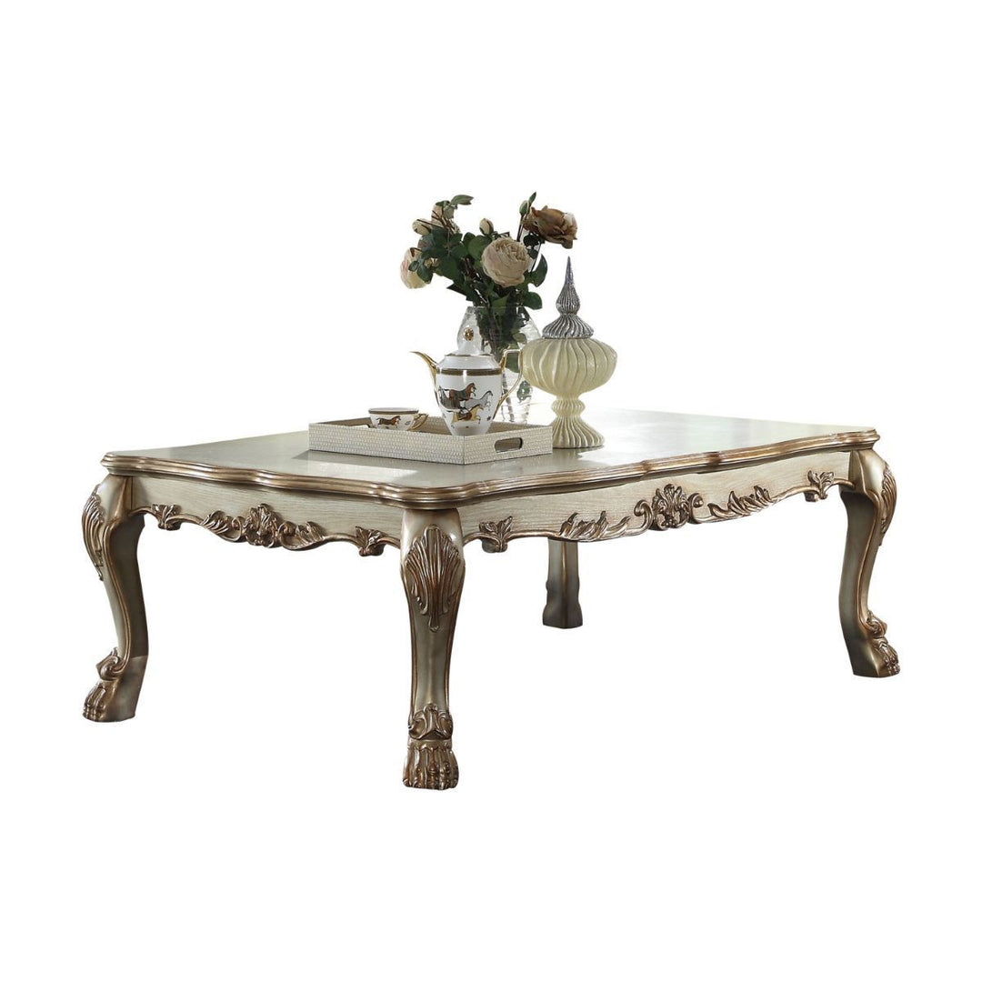 Refined Elegance: 54-Inch Bone and Gold Patina Rectangular Coffee Table