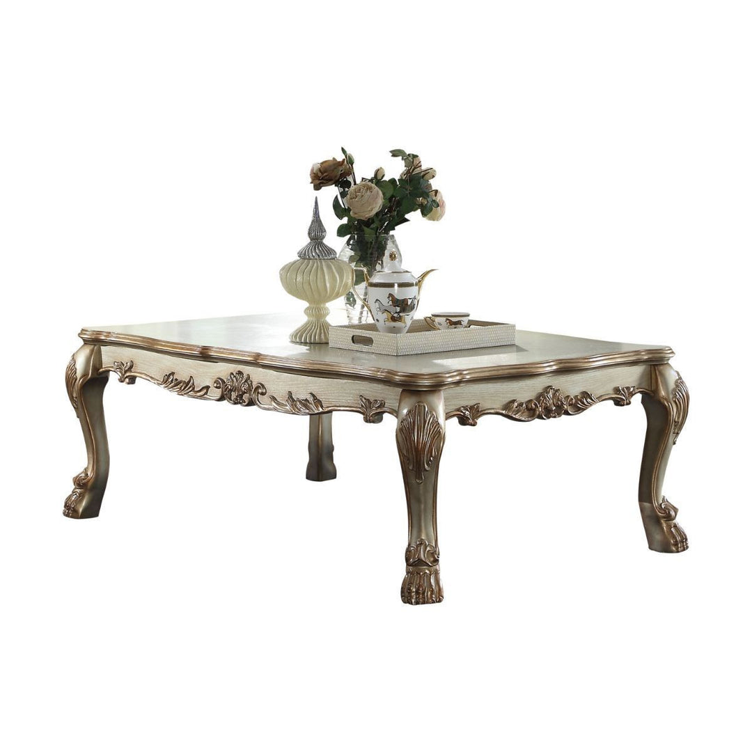 Refined Elegance: 54-Inch Bone and Gold Patina Rectangular Coffee Table