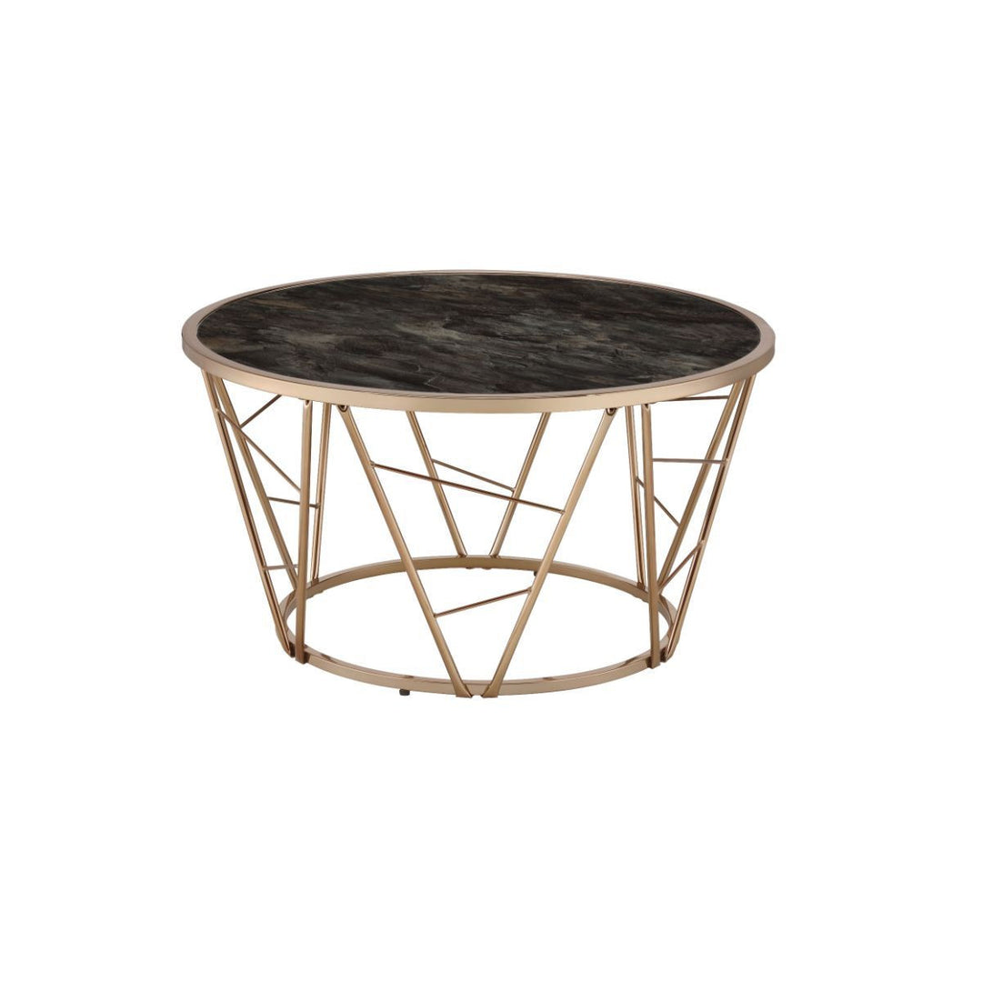 33-Inch Black and Champagne Faux Marble Glass Round Coffee Table