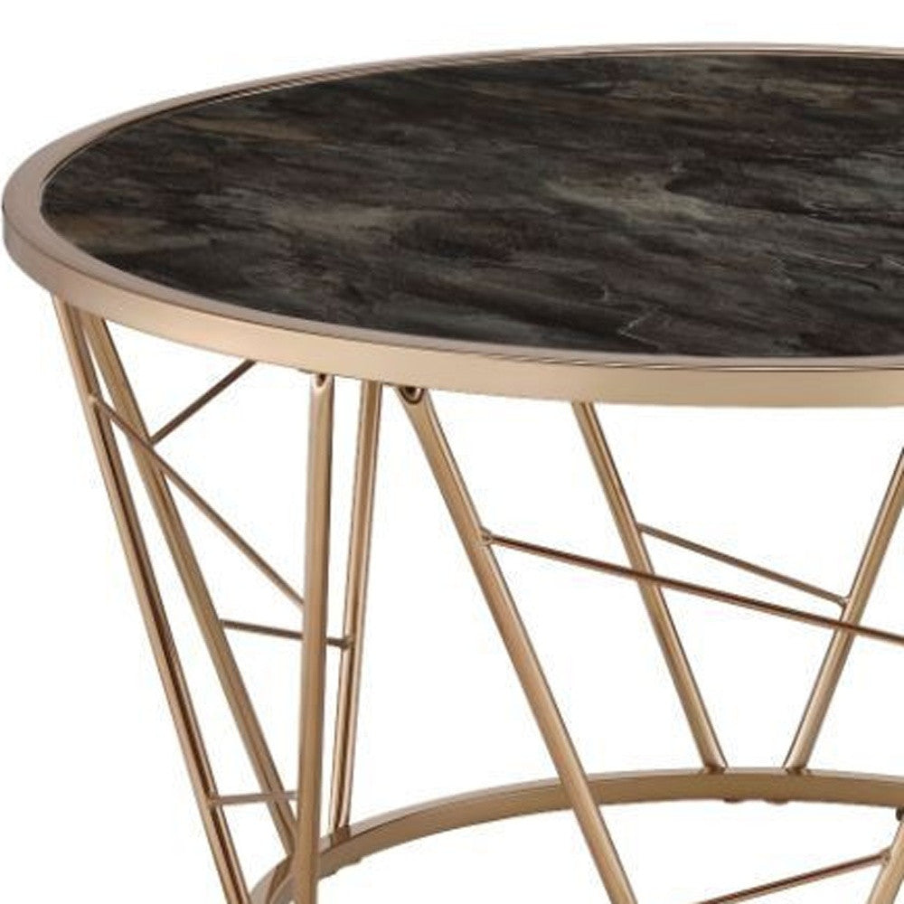 33-Inch Black and Champagne Faux Marble Glass Round Coffee Table