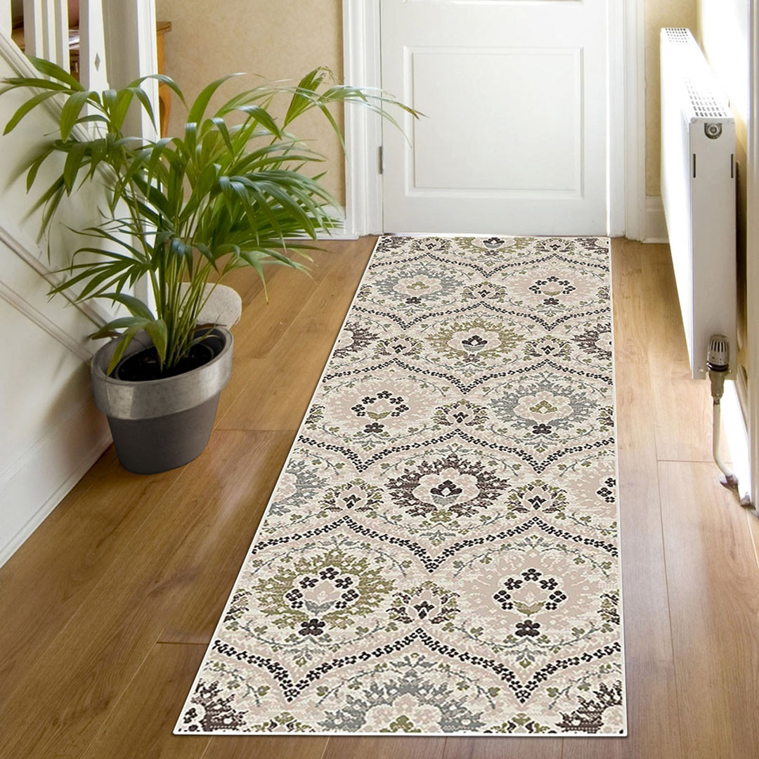 11' Runner Multi-Colored Floral Stain Resistant Runner Rug