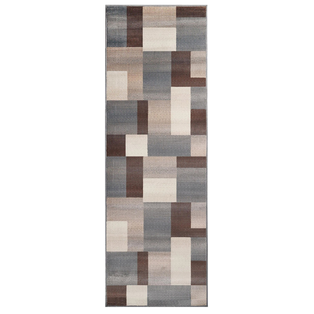 10' Grey Patchwork Stain Resistant Runner Rug