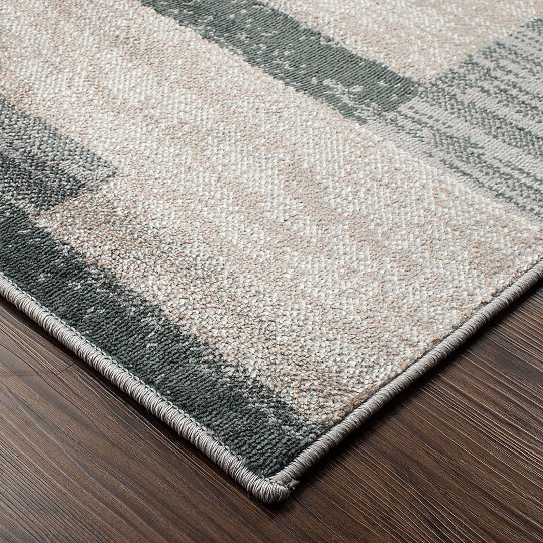 2' X 3' Blue And Taupe Patchwork Power Loom Stain Resistant Area Rug