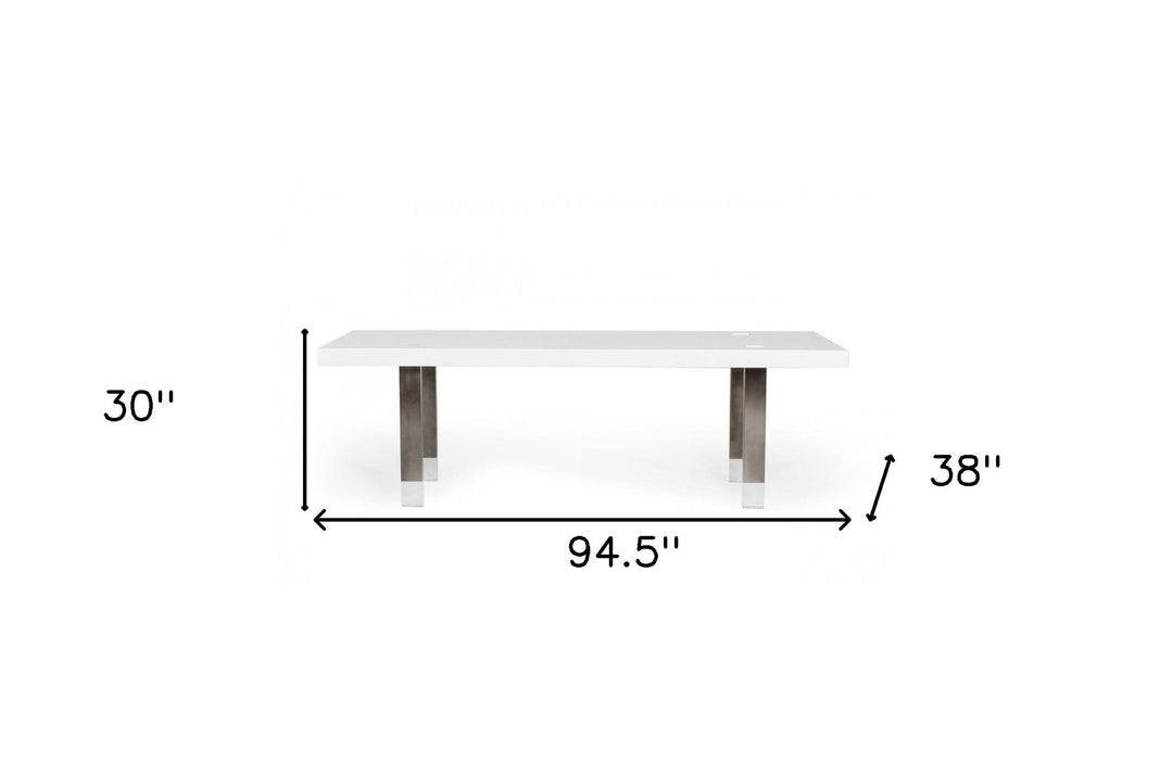 95" White and Gray Modern Stainless Steel Dining Table