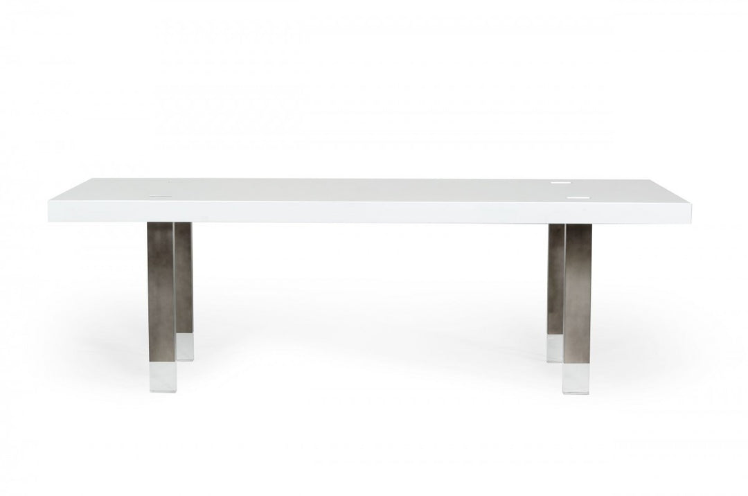 95" White and Gray Modern Stainless Steel Dining Table