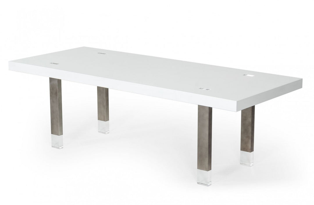 95" White and Gray Modern Stainless Steel Dining Table