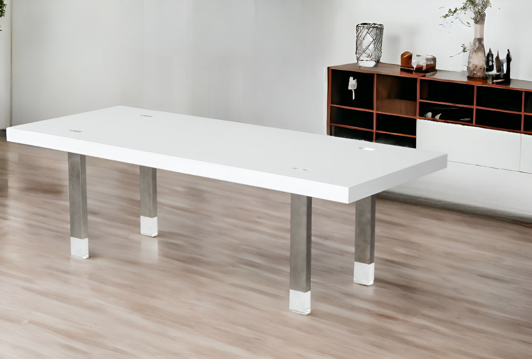 95" White and Gray Modern Stainless Steel Dining Table