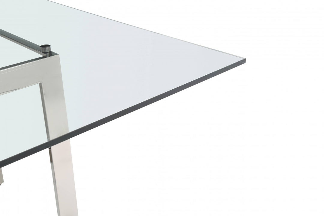 59" Gunmetal and Clear Glass Square Dining Table with Pedestal Base