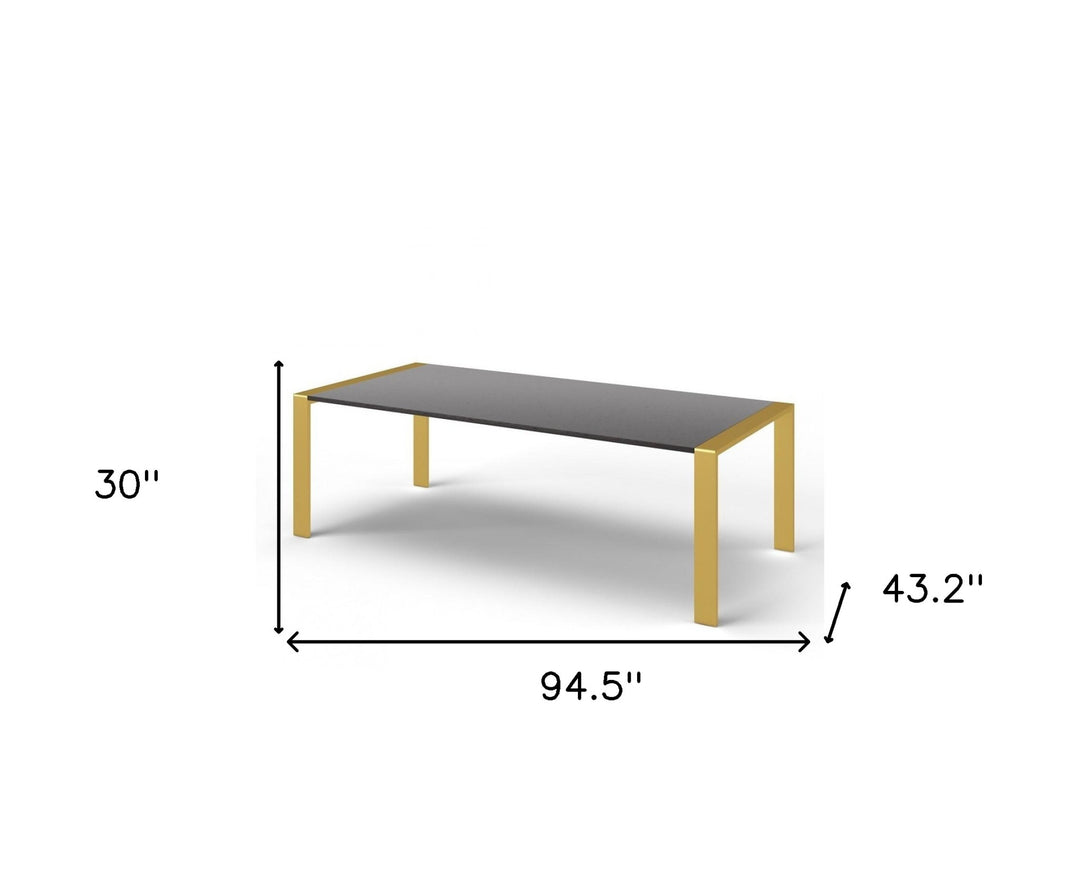 95" Gray and Brass Rectangular Stainless Steel Dining Table