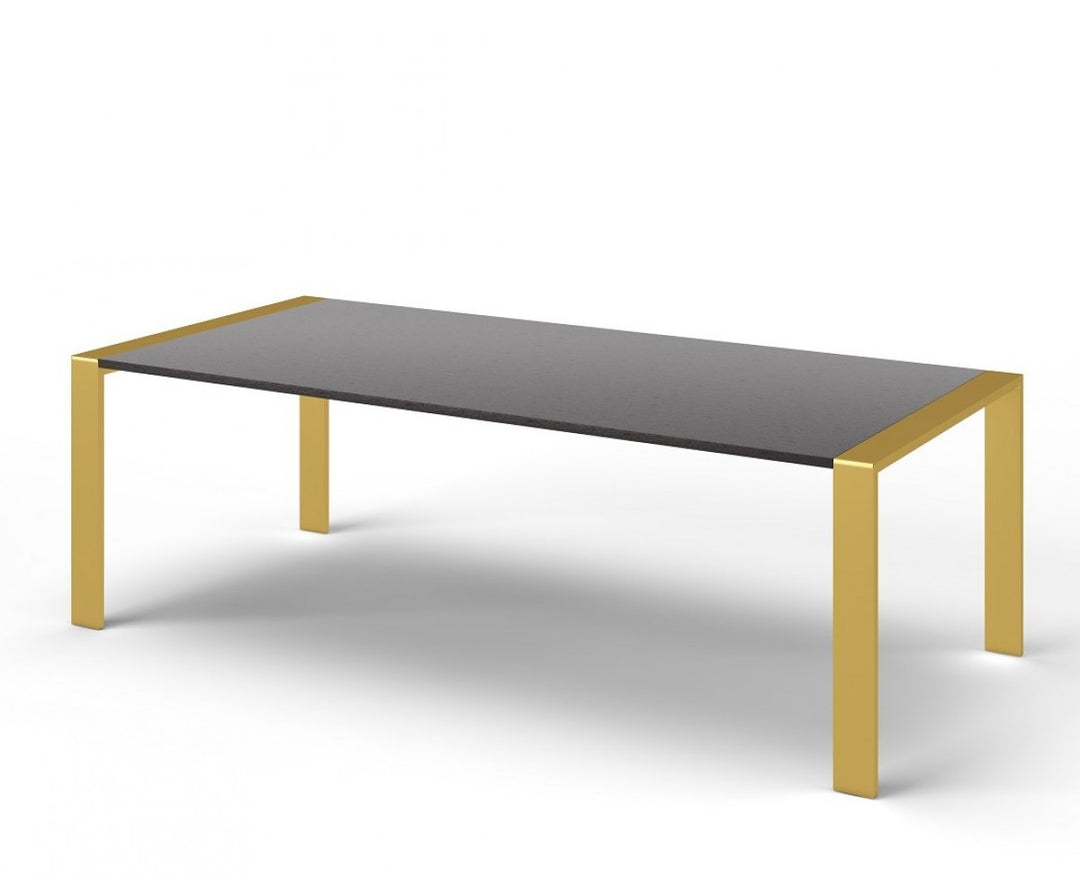 95" Gray and Brass Rectangular Stainless Steel Dining Table