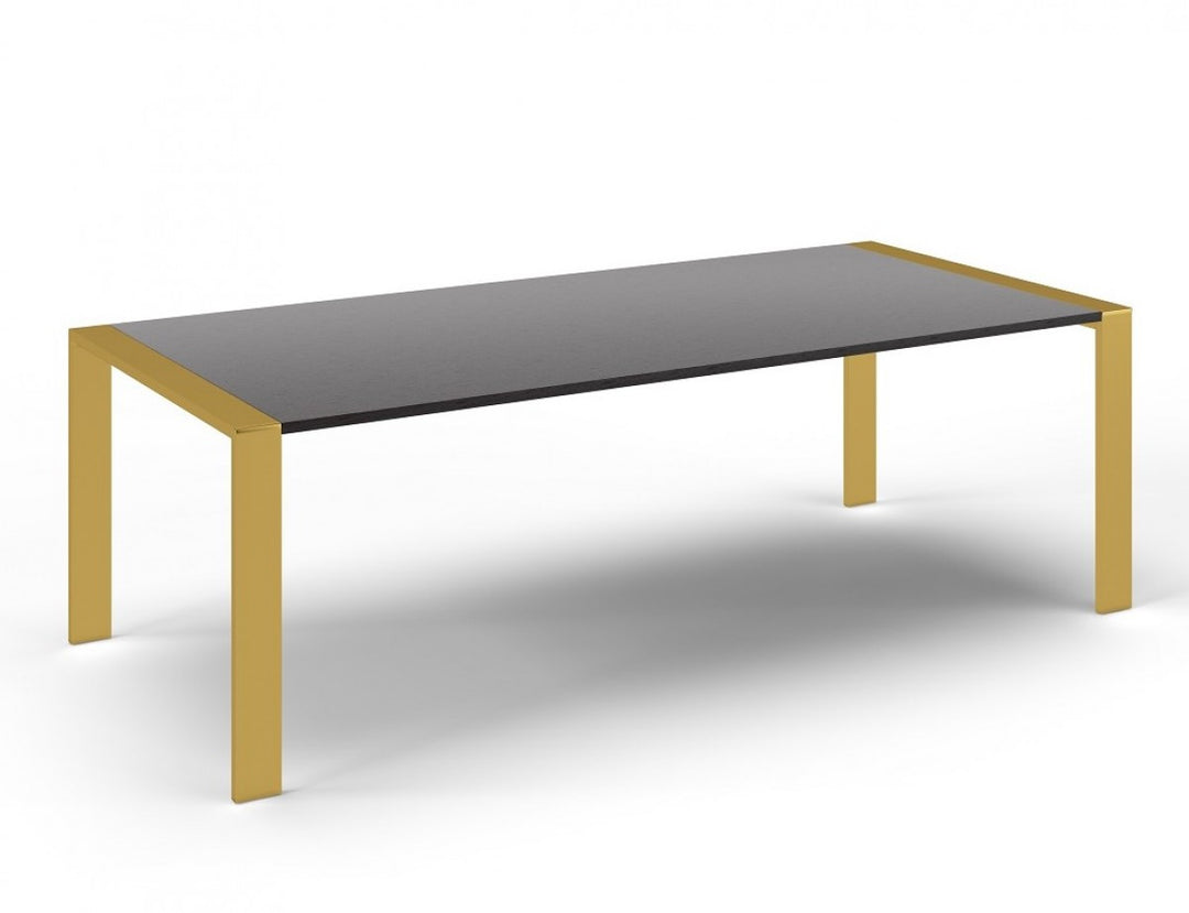 95" Gray and Brass Rectangular Stainless Steel Dining Table