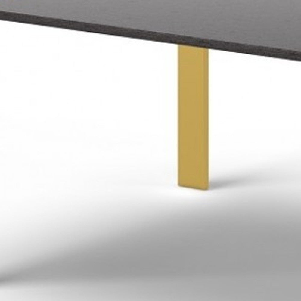 95" Gray and Brass Rectangular Stainless Steel Dining Table