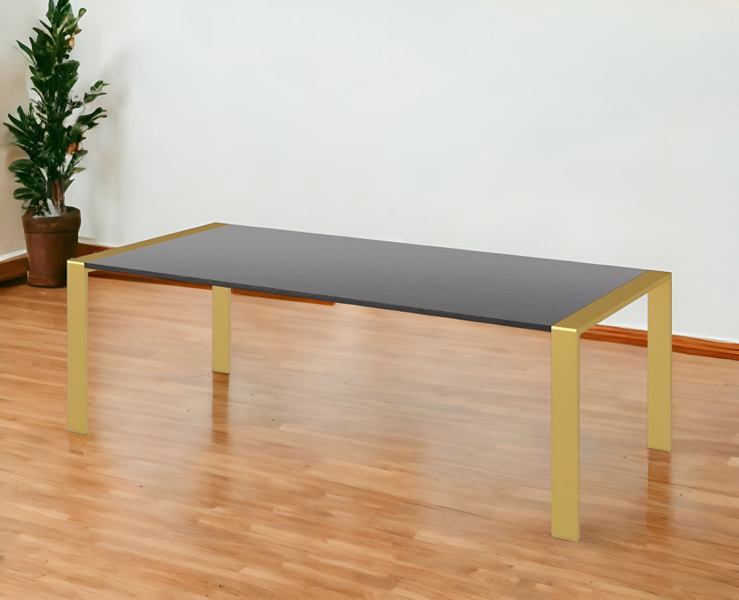 95" Gray and Brass Rectangular Stainless Steel Dining Table