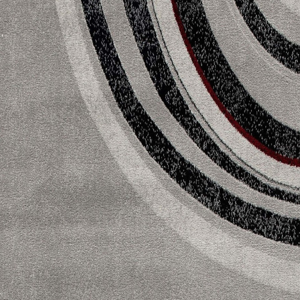 13' Gray and Black Abstract Power Loom Distressed Runner Rug