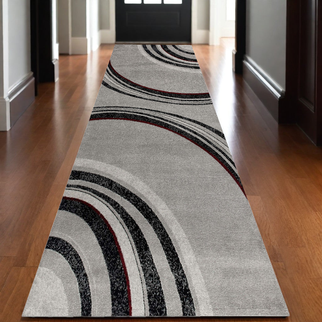 13' Gray and Black Abstract Power Loom Distressed Runner Rug