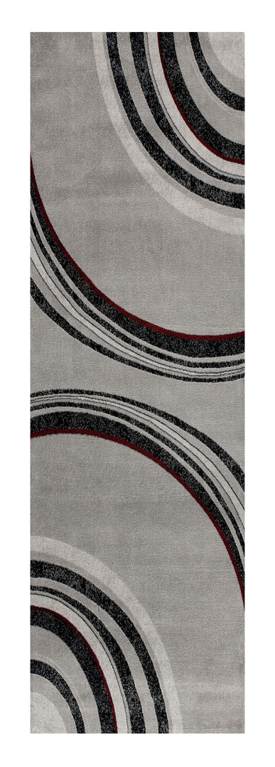 13' Gray and Black Abstract Power Loom Distressed Runner Rug