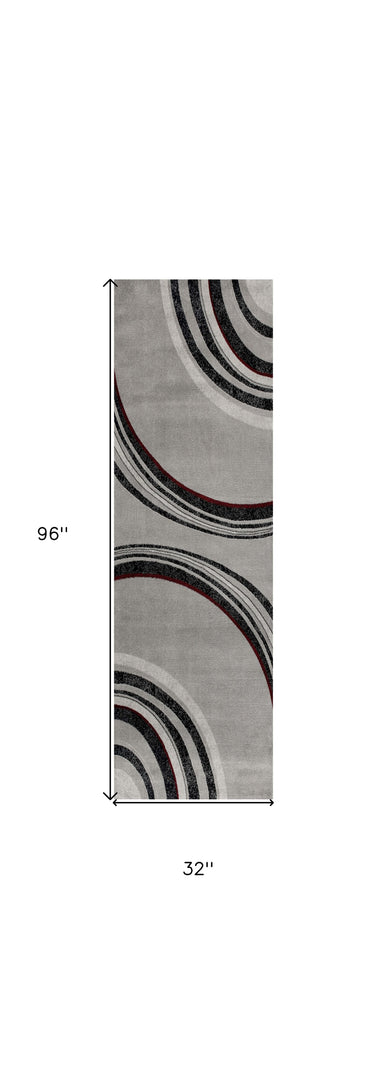 8' Gray and Black Abstract Power Loom Distressed Runner Rug