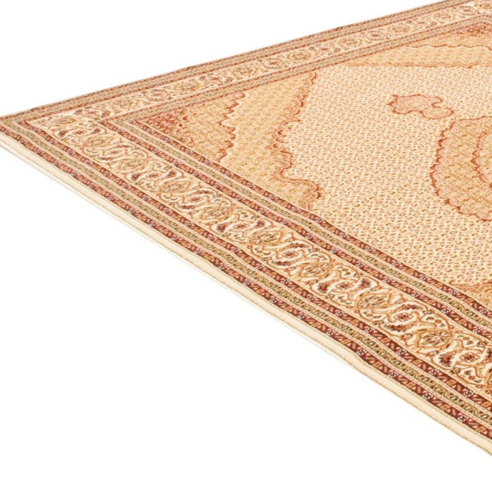 7' X 10' Beige and Ivory Oriental Power Loom Area Rug