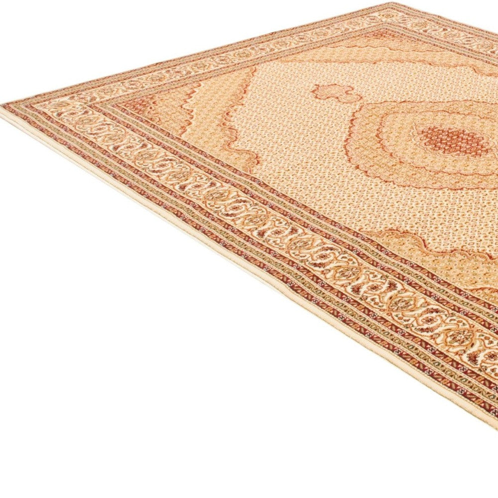 7' X 10' Beige and Ivory Oriental Power Loom Area Rug