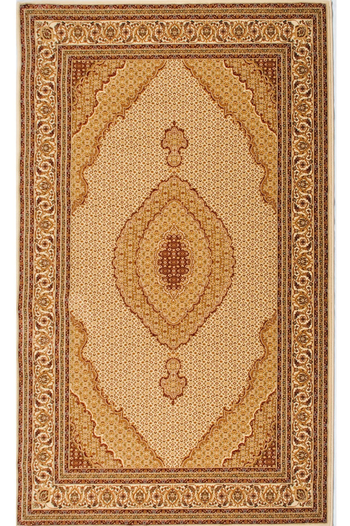 7' X 10' Beige and Ivory Oriental Power Loom Area Rug