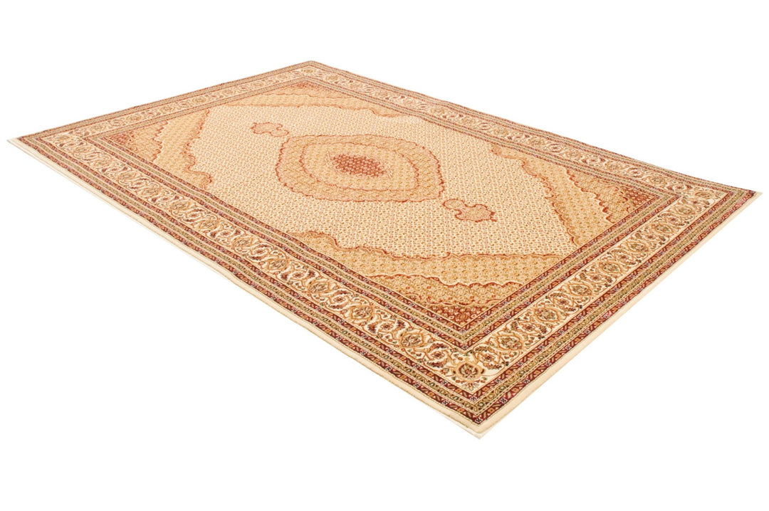 7' X 10' Beige and Ivory Oriental Power Loom Area Rug