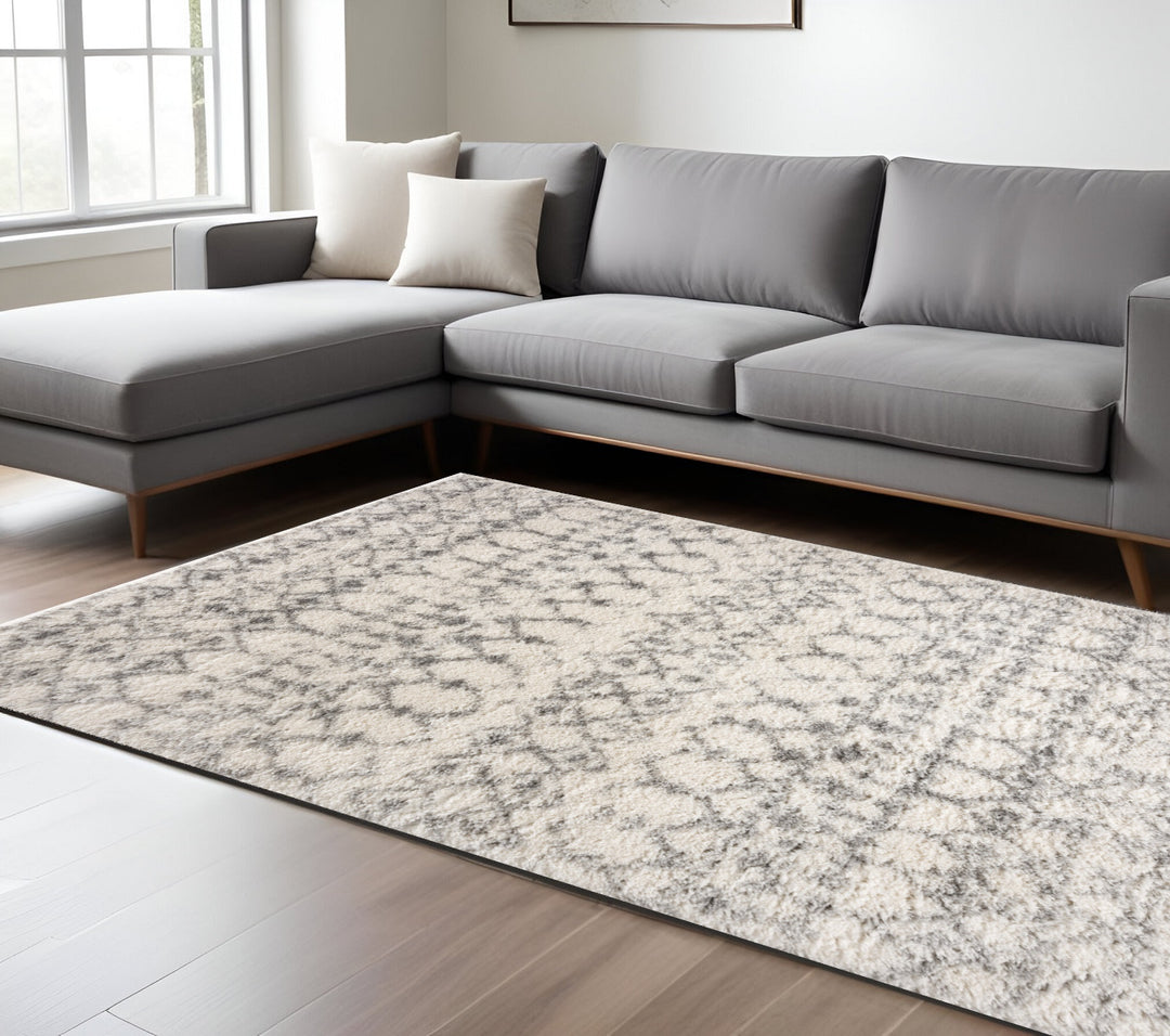 7' X 9' Gray and Ivory Southwestern Shag Power Loom Area Rug