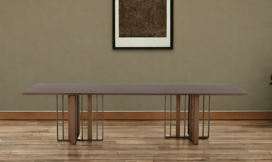 118" Walnut and Brass Double Pedestal Dining Table